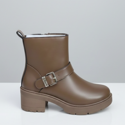 Women’s Ankle Boots with Block Heel – Fashion Buckle Design, Comfortable Slip-On, Non-Slip Sole, Casual & Office Heeled Boots