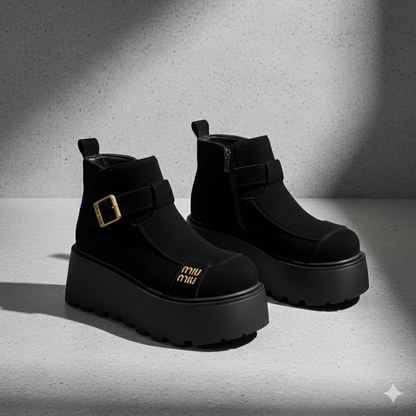 Chaussures élégantes et décontractées en daim pour femmes, à semelle compensée et bride à boucle.