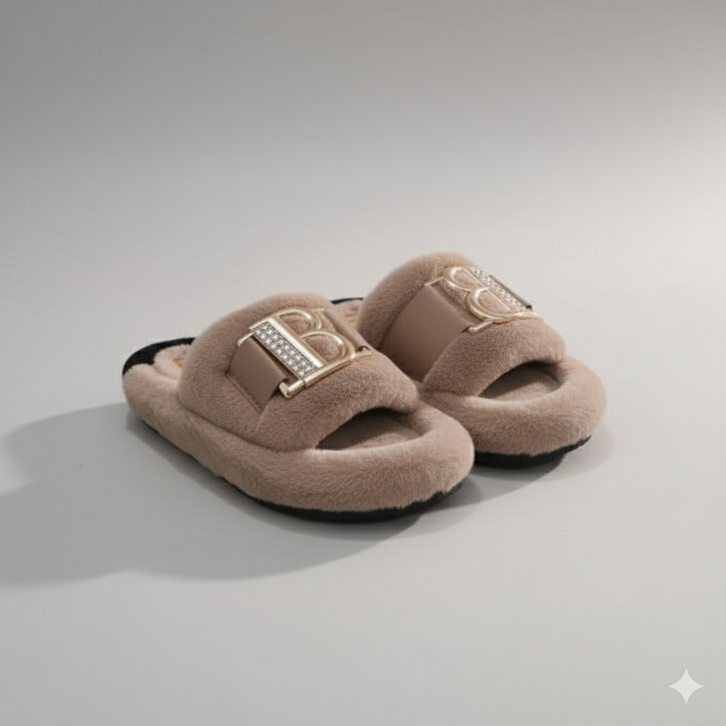 Women’s Cozy Plush Slippers – Luxe Comfort With Elegant Buckle Detail