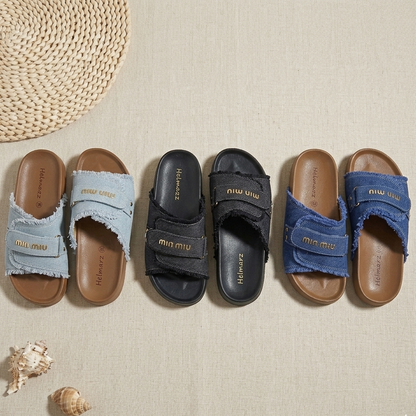 Women’s Denim Slide Sandals – Adjustable Comfort & Everyday Style