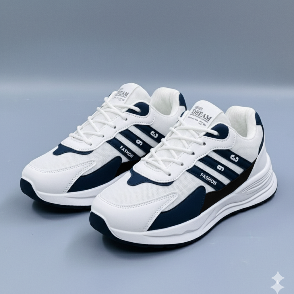 "Dynamic Streetwear Kicks – Black, Navy, and Gold Edition"