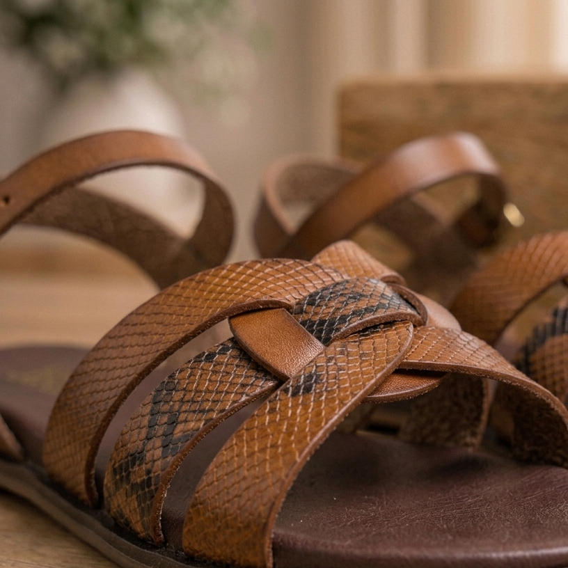 Sandales plates femme à brides croisées texturées – Élégantes sandales d'été à boucle