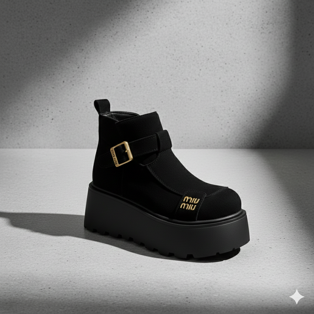 Chaussures élégantes et décontractées en daim pour femmes, à semelle compensée et bride à boucle.