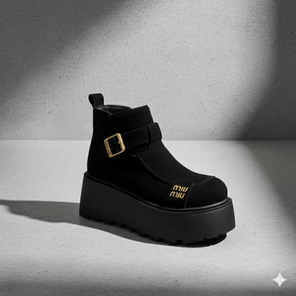 Chaussures élégantes et décontractées en daim pour femmes, à semelle compensée et bride à boucle.