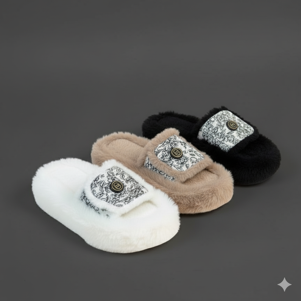 أحذية منزلية فاخرة من الفرو الصناعي