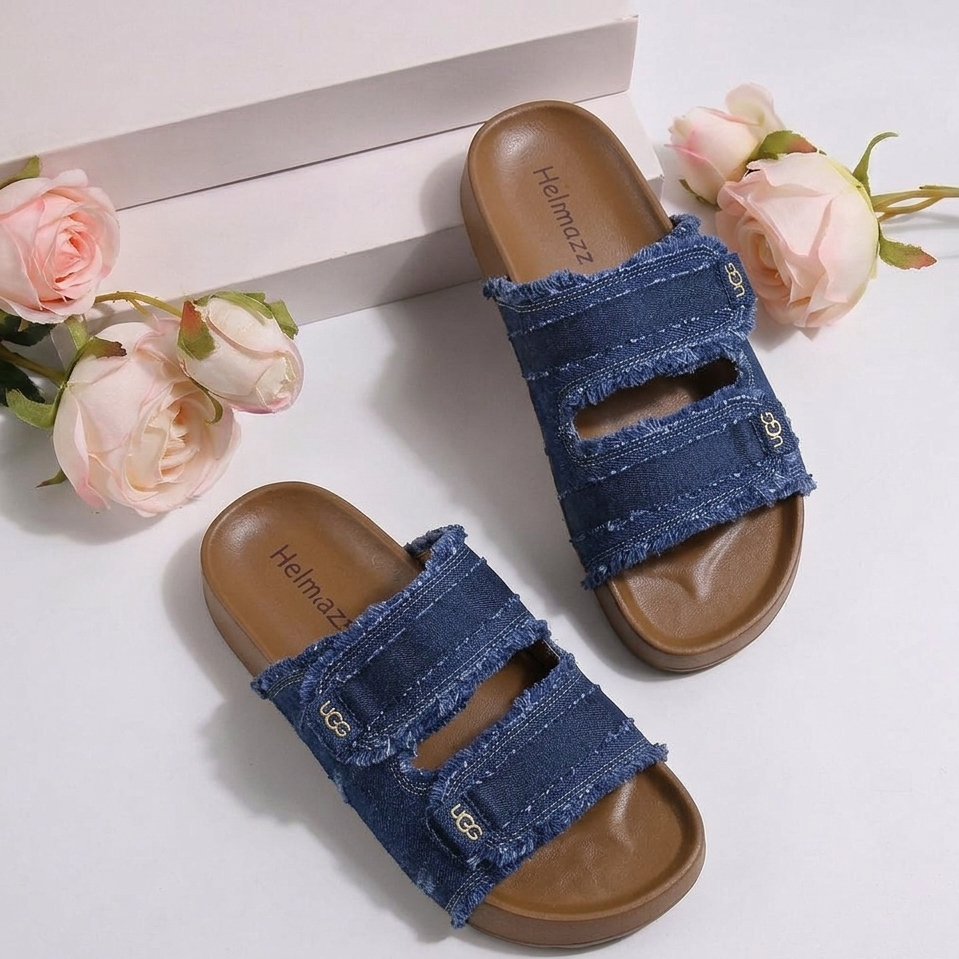 Women’s Denim Double-Strap Comfort Slide Sandals