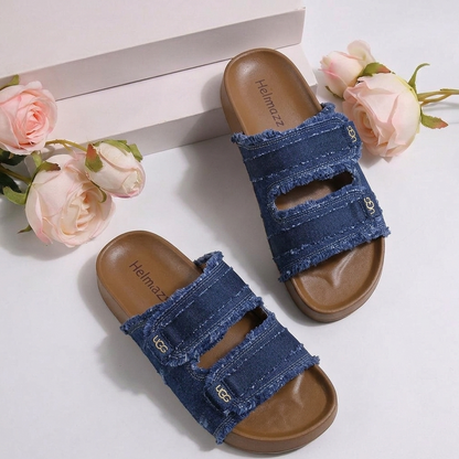 Women’s Denim Double-Strap Comfort Slide Sandals