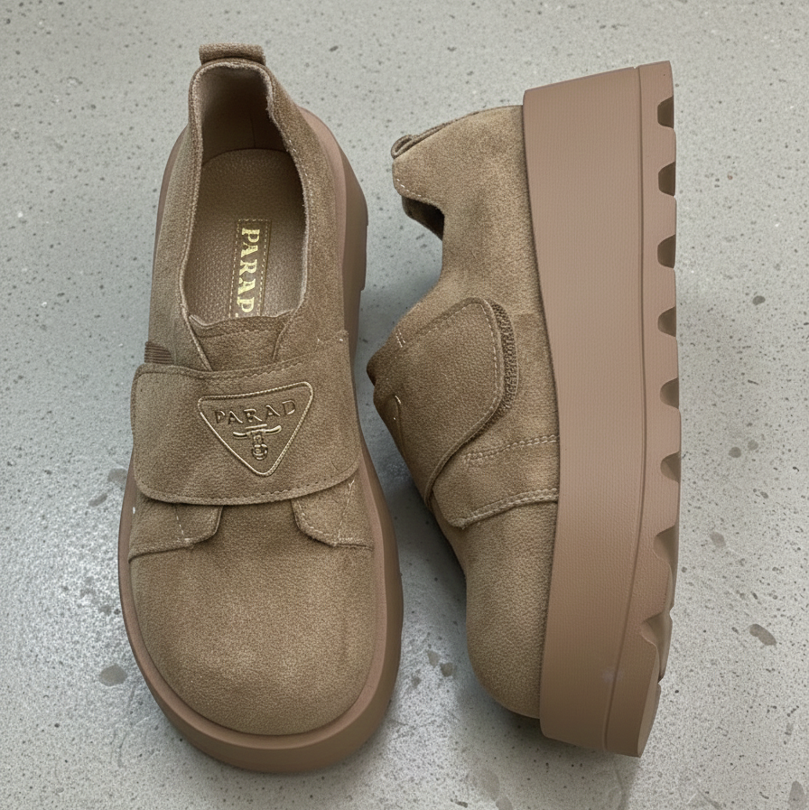 Chaussures décontractées à plateforme pour femmes – Tige en daim, bride à scratch, semelle épaisse, chaussures confortables et tendance au quotidien