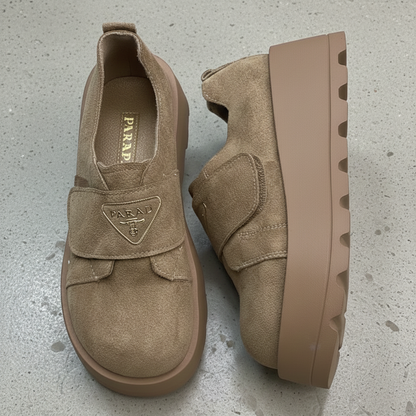 Chaussures décontractées à plateforme pour femmes – Tige en daim, bride à scratch, semelle épaisse, chaussures confortables et tendance au quotidien