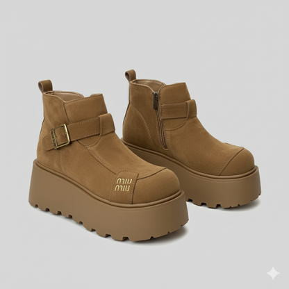 Chaussures élégantes et décontractées en daim pour femmes, à semelle compensée et bride à boucle.