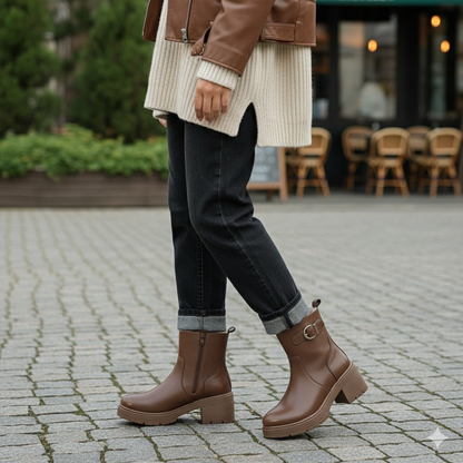 Women’s Winter Ankle Boots, Chunky Block Heel Faux Leather Booties with Side Zipper, Lug Sole Casual Shoes