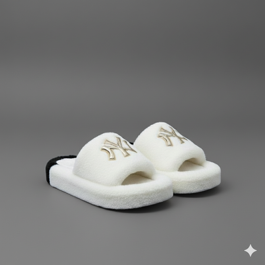 Fuzzy Open-Toe Slide Slippers—Cushions Hard Floors, Monogram