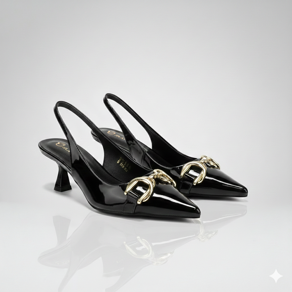 Elegant Pointed-Toe Slingback Heels with Gold Accent