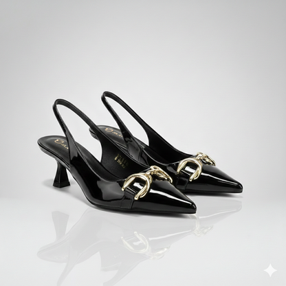 Elegant Pointed-Toe Slingback Heels with Gold Accent