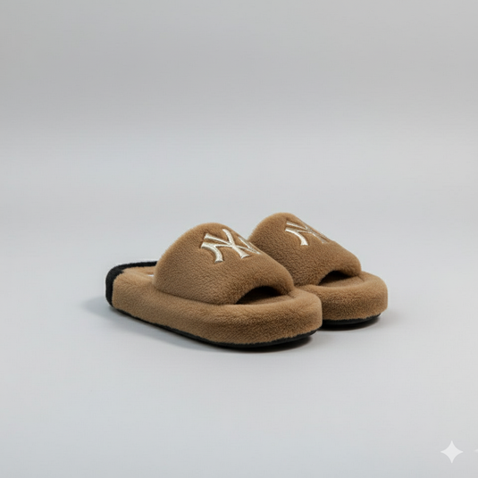 Fuzzy Open-Toe Slide Slippers—Cushions Hard Floors, Monogram