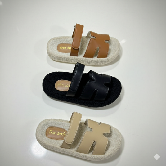 Women's Sherpa Slides—Soft Steps, Secure Dual Straps
