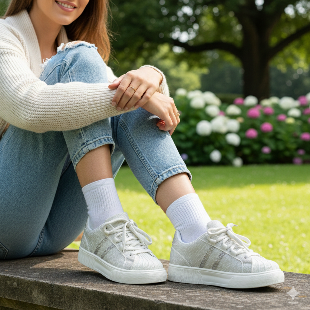 Women’s Rhinestone Platform Sneakers – Stylish Comfort Lace-Up Shoes