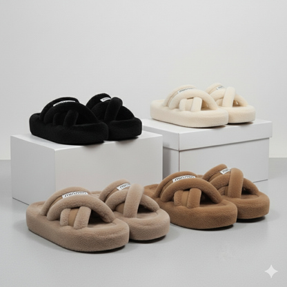 Women’s Plush Slide Slippers — Warmth + Multi‑Strap Support