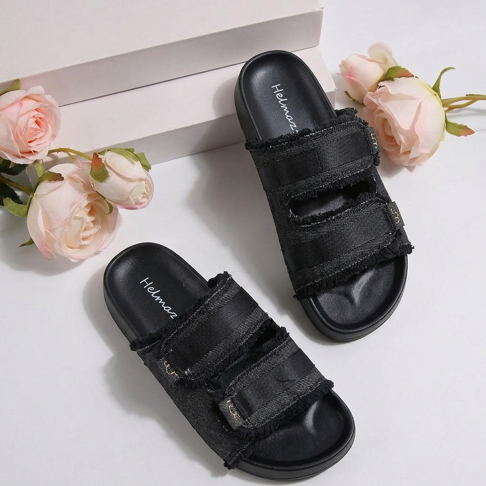 Women’s Denim Double-Strap Comfort Slide Sandals
