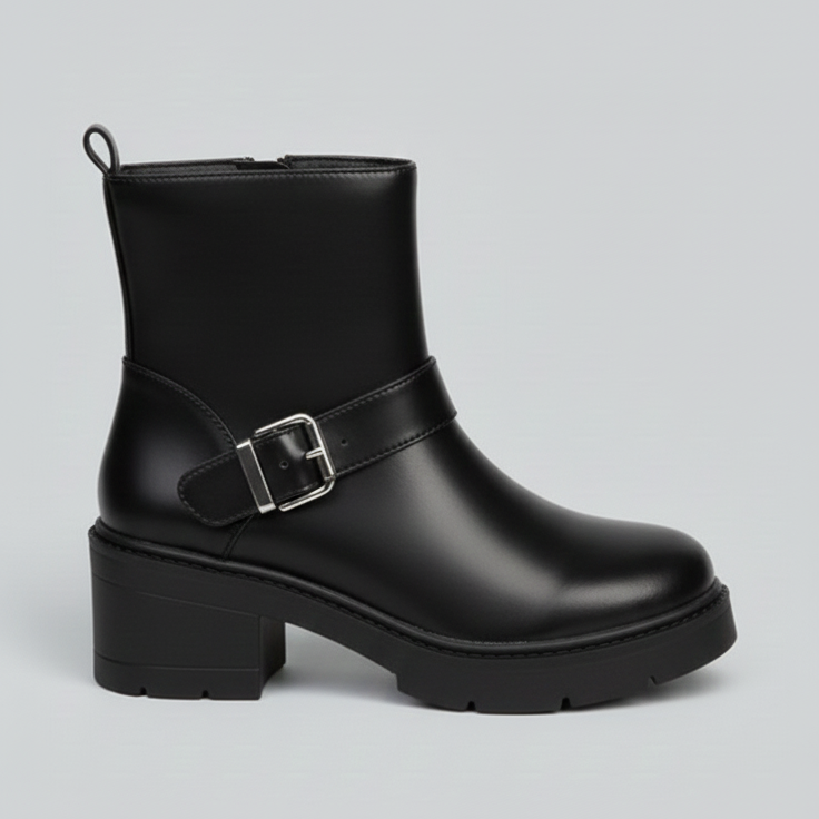 Women’s Ankle Boots with Block Heel – Fashion Buckle Design, Comfortable Slip-On, Non-Slip Sole, Casual & Office Heeled Boots