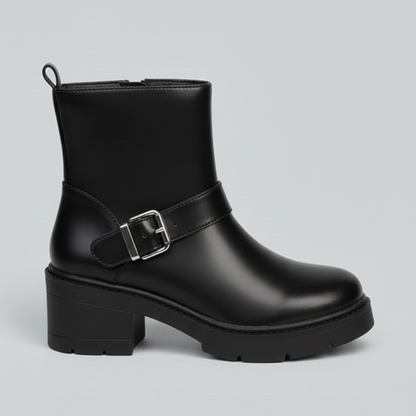Women’s Ankle Boots with Block Heel – Fashion Buckle Design, Comfortable Slip-On, Non-Slip Sole, Casual & Office Heeled Boots