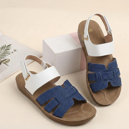 Denim Bow Comfort Slingback Sandals for Women