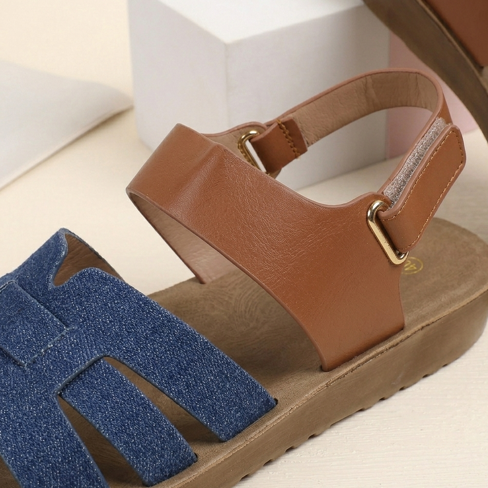 Denim Bow Comfort Slingback Sandals for Women