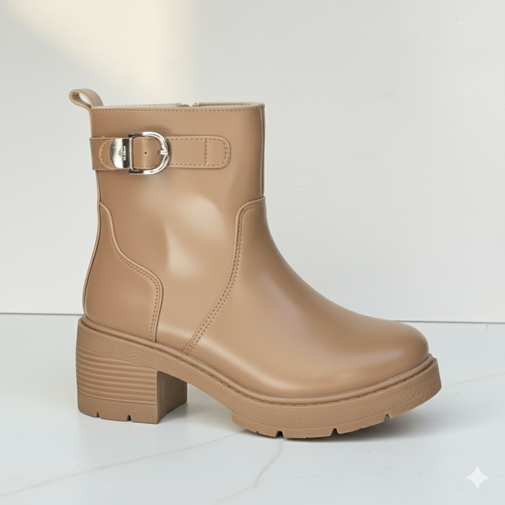 Women’s Winter Ankle Boots, Chunky Block Heel Faux Leather Booties with Side Zipper, Lug Sole Casual Shoes