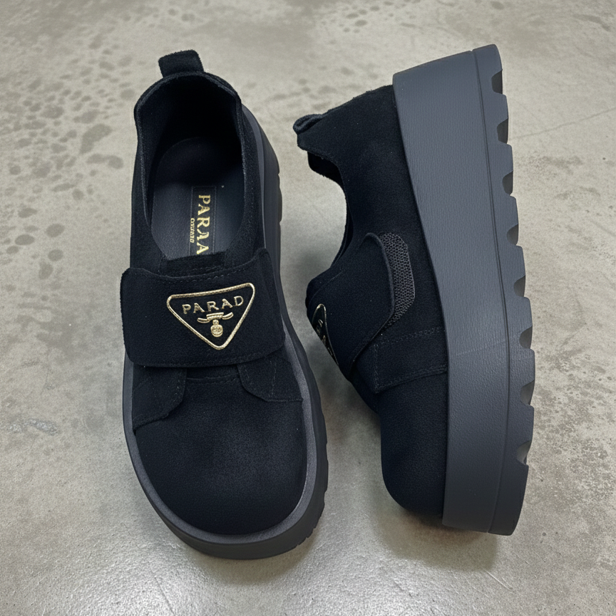 Chaussures décontractées à plateforme pour femmes – Tige en daim, bride à scratch, semelle épaisse, chaussures confortables et tendance au quotidien