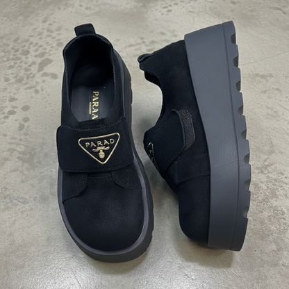 Chaussures décontractées à plateforme pour femmes – Tige en daim, bride à scratch, semelle épaisse, chaussures confortables et tendance au quotidien