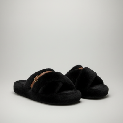 Women's Fuzzy Slippers: Warm, Breathable Open-Toe + Buckle