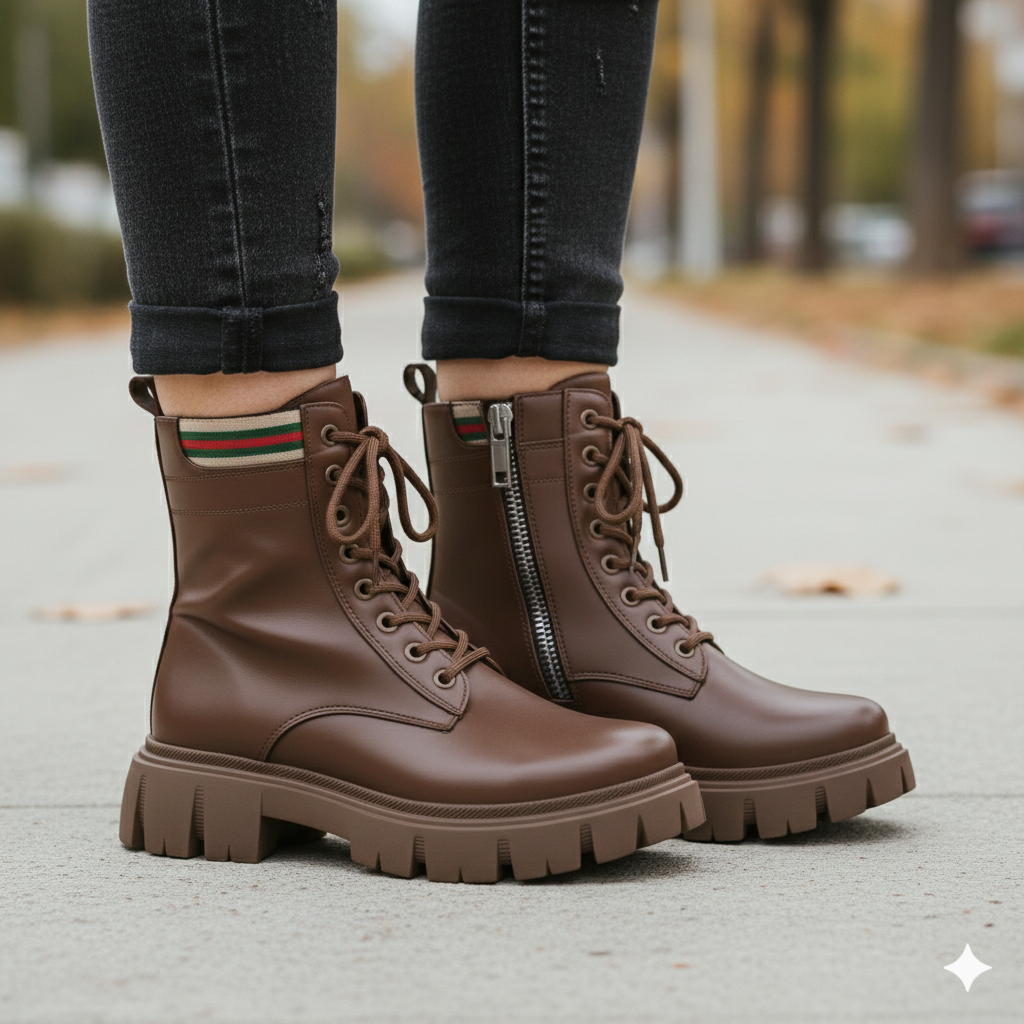 Women’s Chunky Lace-Up Ankle Boots with Lug Sole – Walk Your Color Collection