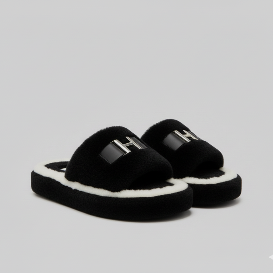 أحذية منزلية ناعمة ودافئة - حزام عريض مبطن