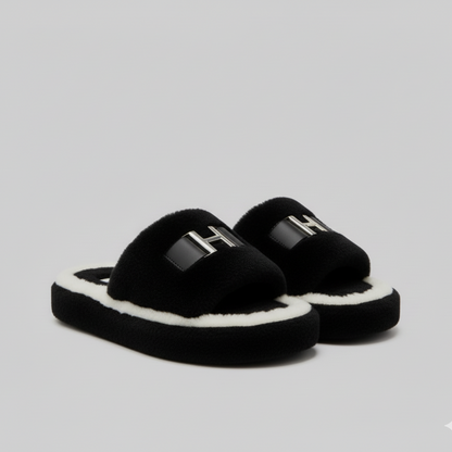 أحذية منزلية ناعمة ودافئة - حزام عريض مبطن