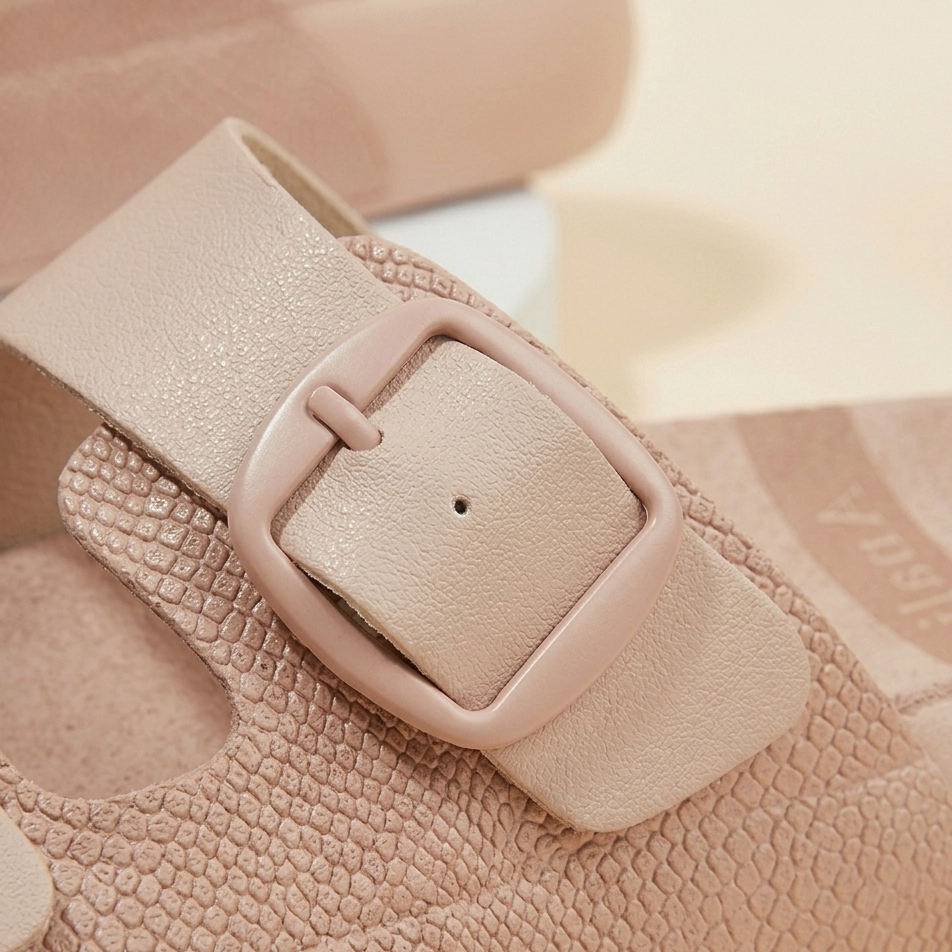 Women’s Stylish Double Strap Comfort Slides – Casual Buckle Sandals