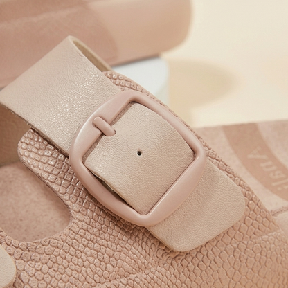 Women’s Stylish Double Strap Comfort Slides – Casual Buckle Sandals