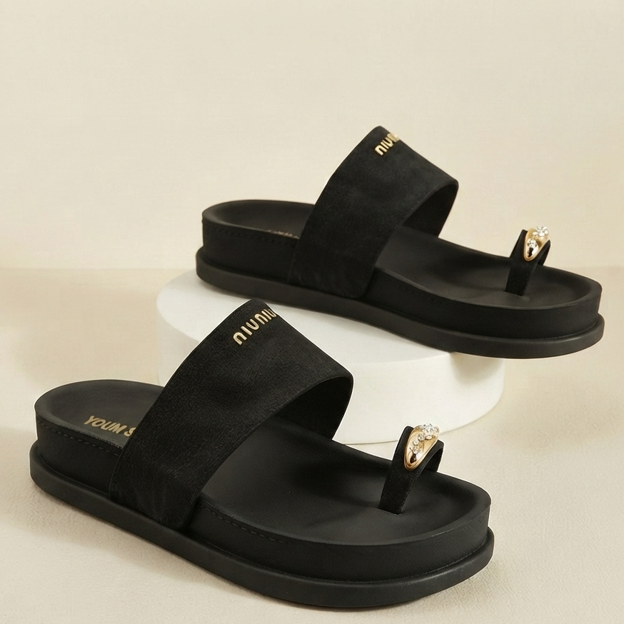 Women's Premium Toe Ring Slide Sandals | Soft Comfort Flat Slip-On Slippers