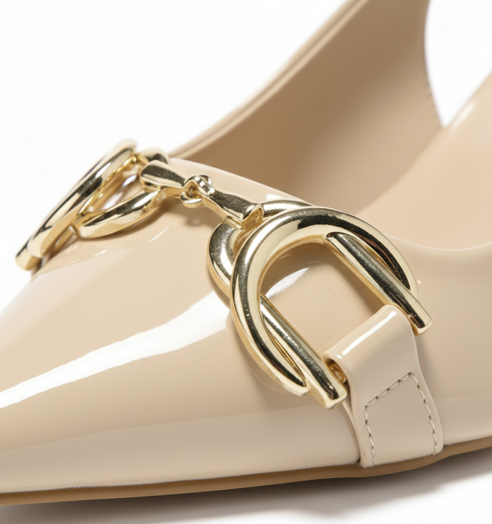 Elegant Pointed-Toe Slingback Heels with Gold Accent