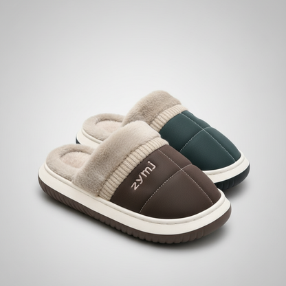 Pantoufles pour hommes doublées en polaire — protègent du froid des sols, semelle épaisse 