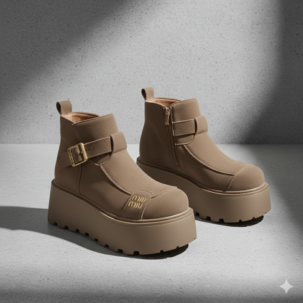 Chaussures élégantes et décontractées en daim pour femmes, à semelle compensée et bride à boucle.