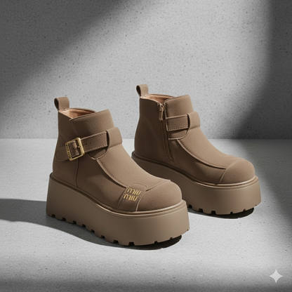 Chaussures élégantes et décontractées en daim pour femmes, à semelle compensée et bride à boucle.