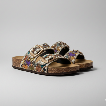 Women’s Boho Chic Double-Buckle Cork Slide Sandals