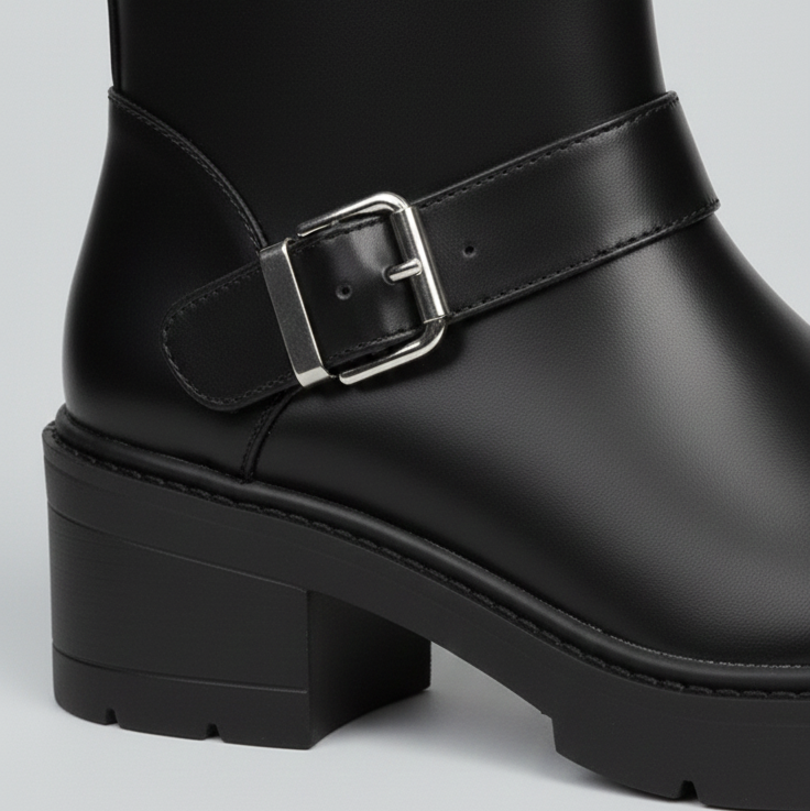 Women’s Ankle Boots with Block Heel – Fashion Buckle Design, Comfortable Slip-On, Non-Slip Sole, Casual & Office Heeled Boots