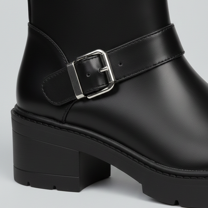 Women’s Ankle Boots with Block Heel – Fashion Buckle Design, Comfortable Slip-On, Non-Slip Sole, Casual & Office Heeled Boots