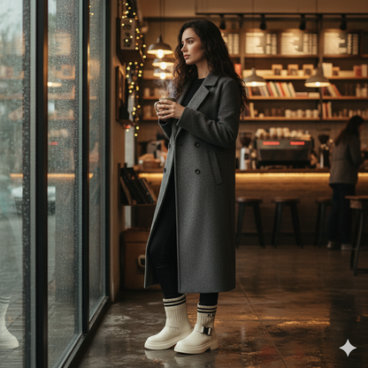 حذاء نسائي طويل حتى منتصف الساق مزود بإبزيم - مقاس محكم