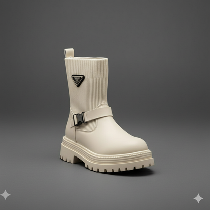 Women's Lug-Sole Sock Boots: No-Slip Grip, Knit Pull-On