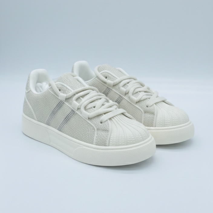 Women’s Rhinestone Platform Sneakers – Stylish Comfort Lace-Up Shoes