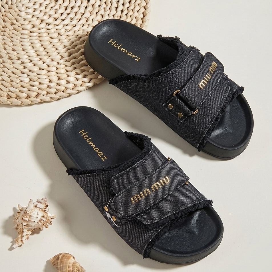 Women’s Denim Slide Sandals – Adjustable Comfort & Everyday Style