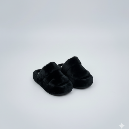 نعل نسائي مفتوح من الأمام من الفرو الصناعي (نقشة جلد النمر والأسود) 