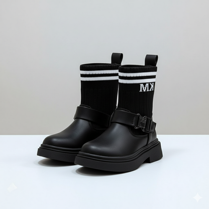 حذاء نسائي طويل حتى منتصف الساق مزود بإبزيم - مقاس محكم